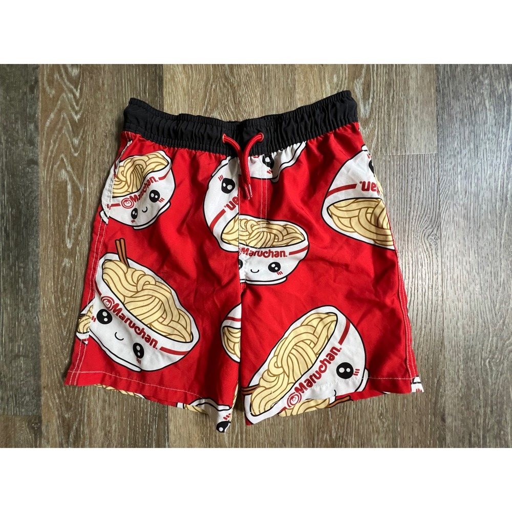 Maruchan Swim Trunks Kids Size 8 (M) Red Ramen Noodle Kawaii Board Shorts